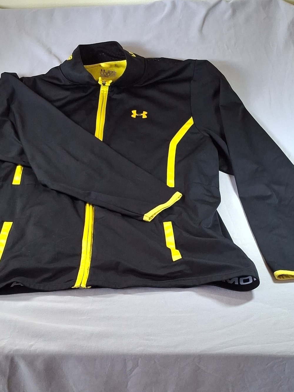 Under Armour ColdGear Full-Zip Track Jacket Mens 2XL Loose Black Neon Yellow
